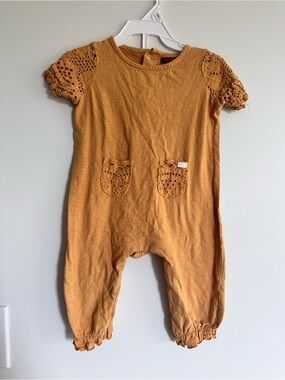 7 For All Mankind Goldenrod Eyelet Crochet Sleeve Baby Romper